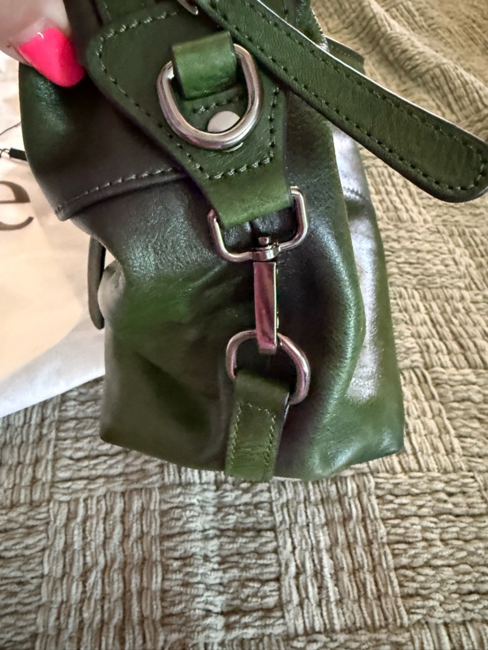Green Leather Top-Handle Satchel - Picture 6 of 9